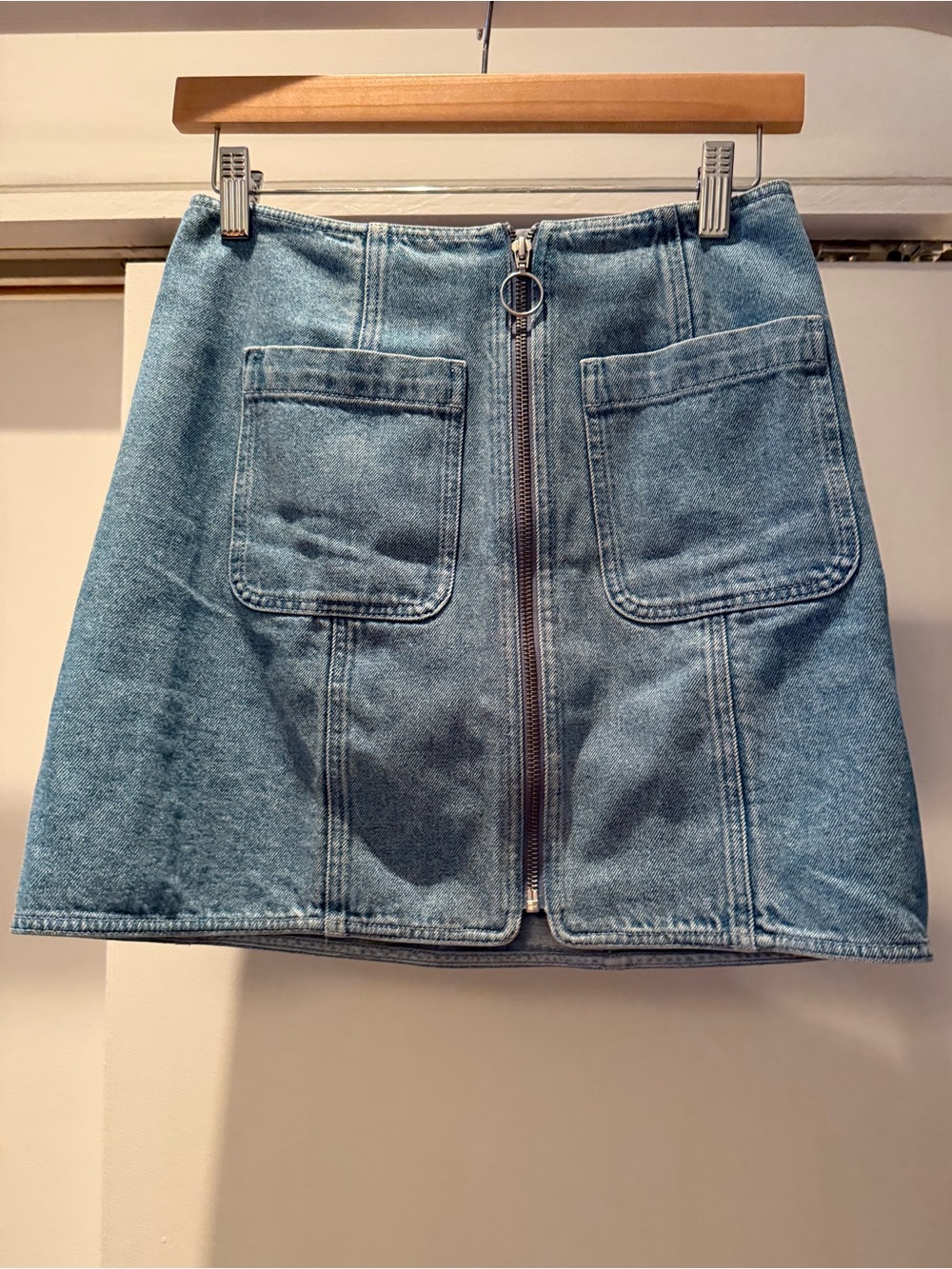 Sezane Light Blue Denim Mini Skirt with Front Zip